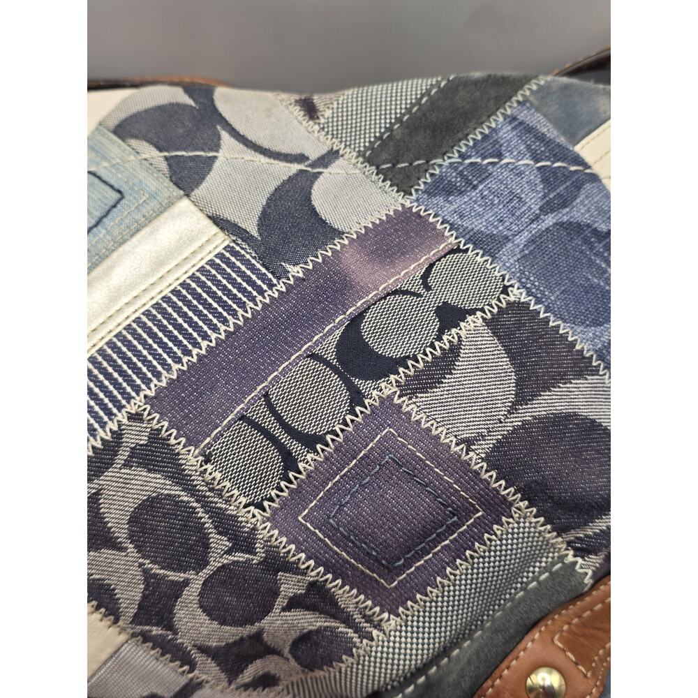 COACH Carly Denim Patchwork Hobo Bag Blue Monogram Leather Vintage Y2K 12215 - Picture 6 of 11